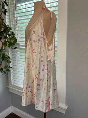 NWT Coquette Satin Floral Slip Dress Shoulder Ties Size XL thumbnail 2