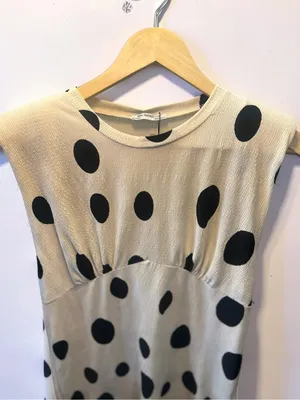 Zara Trafaluc beige sleeveless dress black polka dots and shoulder pads thumbnail 5