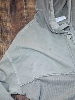 Women’s Hooded Button-Front Jacket in Olive Green Cotton Medium thumbnail 4
