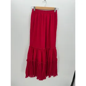 Boho Red Pink Wide Leg Ruffle Pants XS Elastic Waist Festival‎ Hippie Flare thumbnail 2