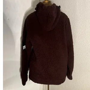 Free Planet Burgundy Sherpa Hoodie S Winter Cozycore Comfy Casual Streetwear NEW thumbnail 4