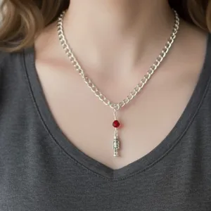 Handmade Antique Silver Toy Soldier Nutcracker with Red Crystal Chain Necklace thumbnail 5