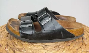 Birkenstock Arizona Sandal Black Leather Two-Strap Slide Sandals thumbnail 1