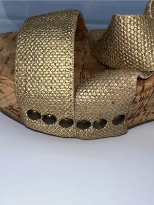 Lucky Brand Gold Metallic Canvas Upper Wedge Cork Heels Size 6.5 thumbnail 3
