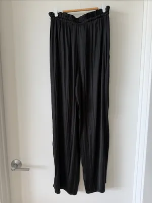 Pookie & Sebastian Black Wide-Leg Drawstring Satin Pants thumbnail 4