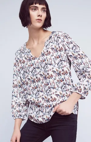 Anthropologie One September Boho Floral Abstract Mixed Media Caia Blouse Medium thumbnail 1