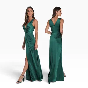 Lulus Perfect Refinement Emerald Satin Sleeveless Pleated Maxi Dress size M NWT thumbnail 2