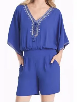White House Black Market Kimono Sleeve Embroidered Shorts Romper Size 10 thumbnail 2