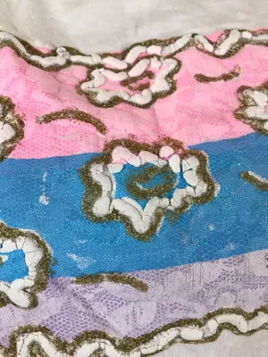 Totally 90s Vintage Style Up! White Pink Blue Puff Design Floral Lace T Shirt OS thumbnail 3