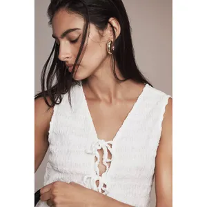 By Anthropologie Front‎ Tie Puckerd Tank Top size L thumbnail 6