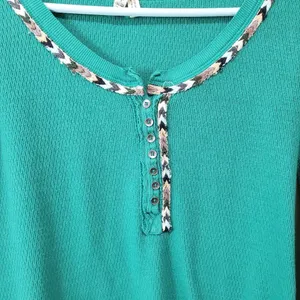 We The Free Chevron Embroidered Thermal Scoopneck Long Sleeve Henley Shirt XS thumbnail 3
