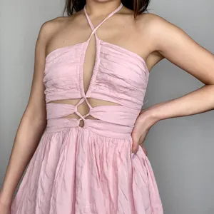 Lookbook Store Light Rose Pink Criss-Cross Cutout Front Sleeveless Halter Dress thumbnail 5