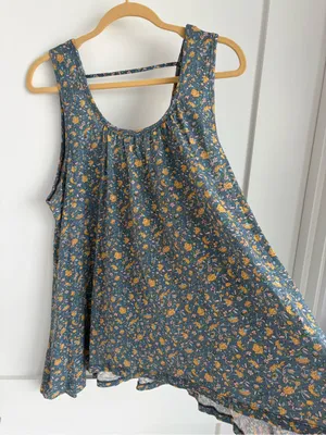 Natural Life oversized Blue Floral Cotton Swing Tank Top Boho size XS/S thumbnail 5