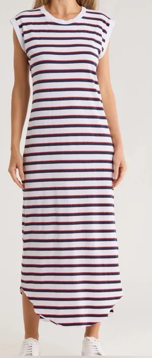 Frank & Eileen Cory Muscle Tee Maxi Dress Red Blue White Striped Crewneck Large thumbnail 1