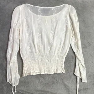 Women's Embroidered Smocked Top Size S Ethereal Fairycore Split Sleeve Sheer thumbnail 6