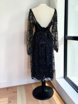 NWT Lulus Darling Charisma Black Mesh Embroidered Midi Dress S thumbnail 7