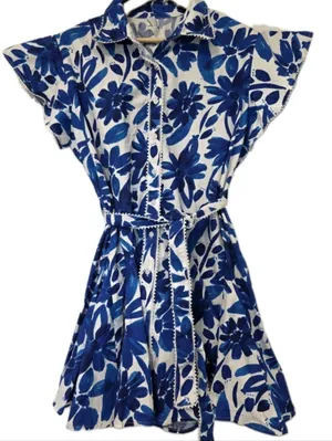 Womens Mini Floral Blue Shirt Dress Size 2X Fit An Flare Tropical Homecoming thumbnail 2
