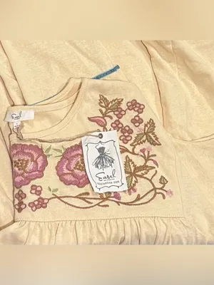 Boho Floral Embroidered Babydoll Top Bell Sleeve Easel L NWT thumbnail 2