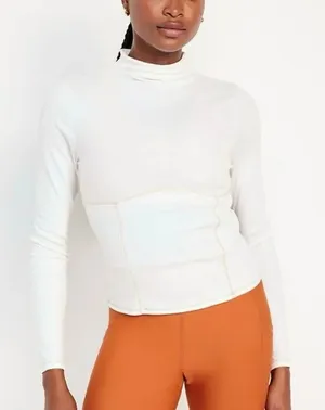 Old Navy Ultralite Mock-Neck Top Color Creme De La Creme structured long sleeve thumbnail 1