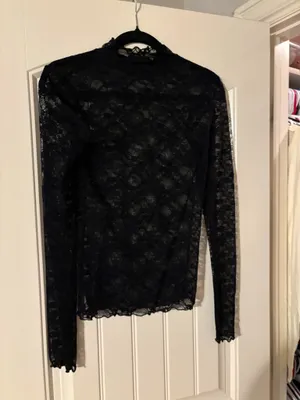 Urban Outfitters Out From Under Luna Sheer Lace Mock Neck Top in Black thumbnail 2