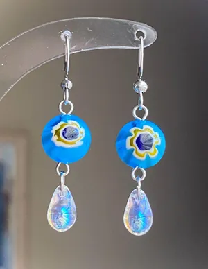 Handmade lampwork glass floral beads & Czech glass teardrop dangle earrings🌀 thumbnail 3