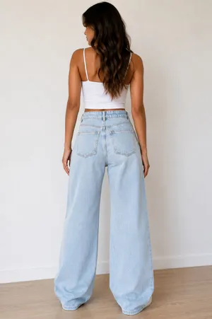H&M Light Wash Distressed High Rise Wide Leg Jeans Size 2 thumbnail 2