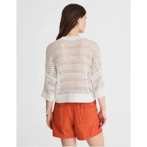 Madewell Sweater Womens XL‎ White Relaxed Open Stitch Sweater Tee Cropped NV254 thumbnail 5