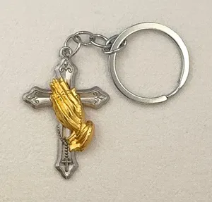 Cross Praying Hands Keychain Charm for Men Women Car Keychain Bag Charm thumbnail 1
