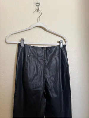 Free People Real Deal Slit Pants Size 28 Black Faux Leather Flare Boho NEW thumbnail 9