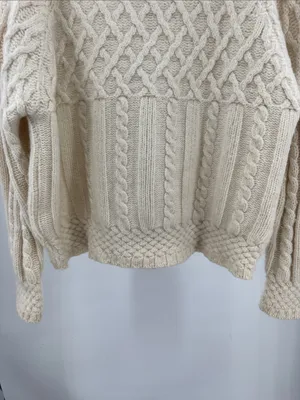 Aran Crafts Cream Cable-Texture Turtleneck zip up cropped cardigan 100% wool M thumbnail 4
