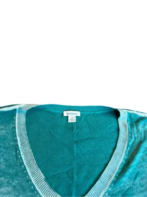 Sundance Teal Mint Trim V Neck Cotton Sweater Sleeve Oversized Medium Women's thumbnail 2