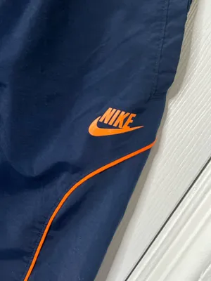 VTG Y2K Nike Mens Navy Blue Athletic Shorts Size L Gray Tag Orange Swoosh Retro thumbnail 3