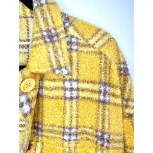 En Crème Women's‎ Small Sherpa Shacket Jacket Plaid Oversized Mustard Streetwear thumbnail 4
