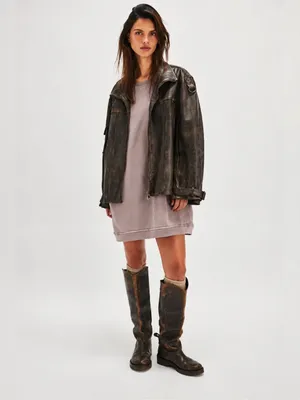 Free People We The Free Mari Muscle Sweatshirt Dress Size Medium in Dusty Plum thumbnail 2