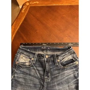Miss Me Jeans, Slim Boot Women's Size 28 Blue, Denim, Gems Back Pocket, Flared thumbnail 7