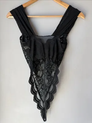 VTG Victorias Secret 90s Lace Teddy Bodysuit 34B High Cut Thong USA Made thumbnail 2