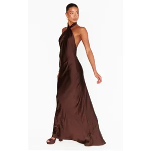 Show Me Your MuMu Jasmine Halter Maxi Dress Chocolate Brown size Small thumbnail 3