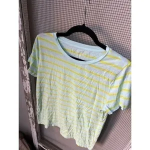 J.CREW T-Shirt Women Size Large Blue/Yellow Stripe Slub Cotton Tee Casual Basic thumbnail 3