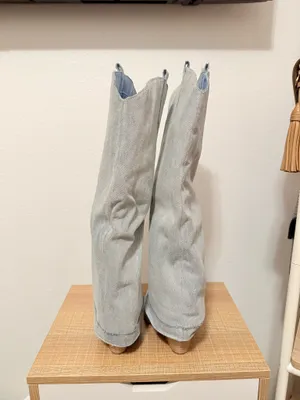 Blue Denim Knee High Cowboy Boots Size 8.5 thumbnail 7