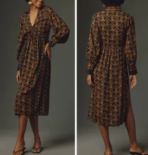 Farm Rio Printed V-Neck Tie Front Midi Dress, Size S thumbnail 2