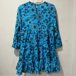 Zara Women's Blue Floral 3/4 Sleeve Mini‎ Dress Size Large Ruffle Casual thumbnail 9