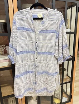 Anthropologie Maeve Yarn Dyed Lena Tunic Top 3/4 long balloon Sleeves Oversized thumbnail 1