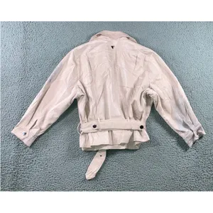 Guess‎ Moto Jacket Women S Pink Crinkled Faux Leather Belted Cropped Biker thumbnail 2