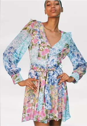 ZARA Floral dress S Blue Floral Summer Cocktail Women thumbnail 1
