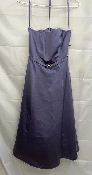 NEW Michaelangelo women’s dim lilac belted strapless satin‎ formal gown dress 4 thumbnail 1