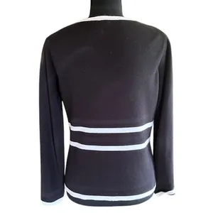 G Knitwear Contrast Trim Cardigan Blazer Black White Small thumbnail 3