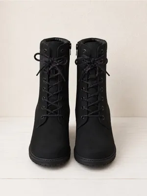 Timberland Tillston 6 Inch Double Collar Black Nubuck Chunky Heel Lace Up Boot thumbnail 3