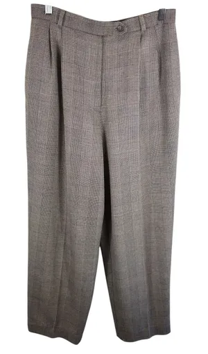 Talbots Vintage Tan Black Mini Checkered Worsted Wool Tweed High‎ Rise Pants 12 thumbnail 1