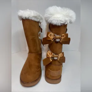 Juicy Couture Kaori Boots Faux Suede Fur Lined Tan/Chestnut Size 9. Ribbons Bows thumbnail 2