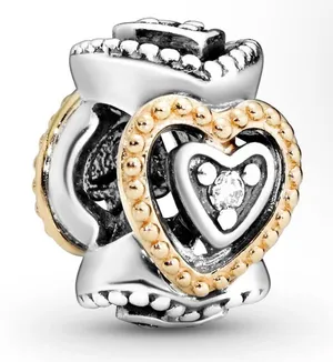 Pandora Sterling Silver with 14K‎ Gold Celebration of Love Heart Spacer thumbnail 1